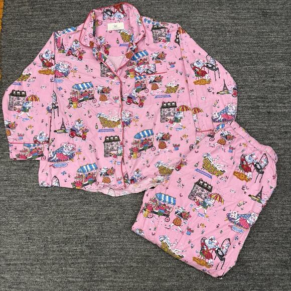 Anthropologie Print Fresh Pajamas Women 1X Pink Parisian Poodle Dog Flower Vespa - Picture 1 of 15